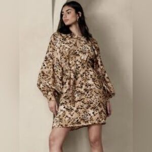 Banana Republic Tan Leopard Print Long Sleeve Dress Petite